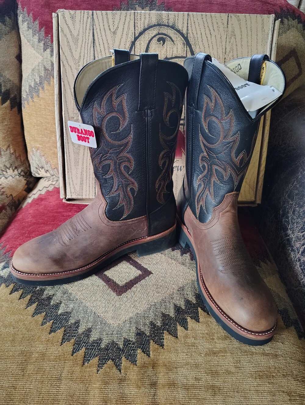 NWT/NIB Vintage Durango Brown & Black Leather Western Cowboy Boots for Men